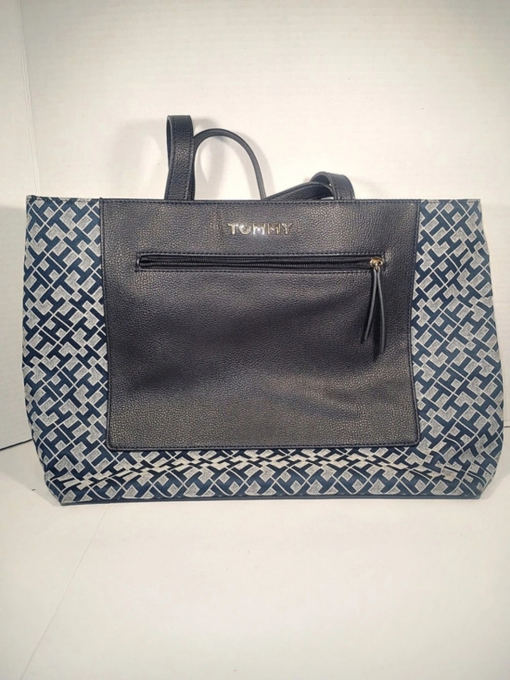 TOMMY HILFIGER Geometric Blue & Black Tote